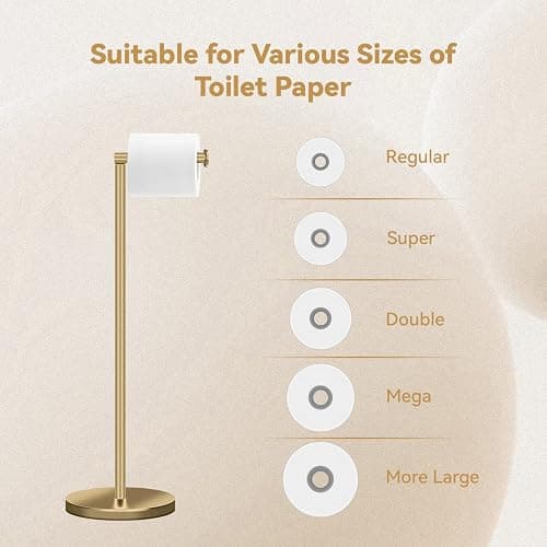 RRM Toilet Paper Holder Stand, Bathroom Free Standing Toilet Paper Holder with Reserve Storage 3-4 Toilet Paper Rolls (Golden) thumbnail 6
