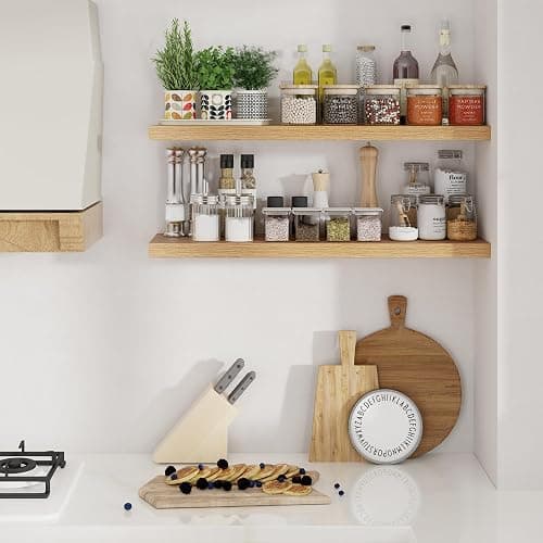 Heimlove 90 cm Floating Shelves 36 Inch Long,9.3 Inch Deep Hanging Shelves Wall Mounted Set of 2,Wood Wall Shelves for Bathroom,Kitchen,Office,Living Room Decor,Oak Color thumbnail 4