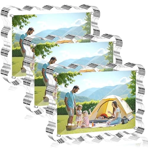 Aheroi 4x6 Acrylic Picture Frames, 3 Pack Clear Scalloped Acrylic Photo Frame Freestanding Magnetic Picture Frames for Desktop, Transparent Thickened Double Sided Picture Frame, Exclusive Shape Design - Image 1