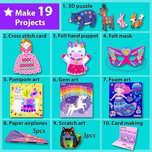 KRAFUN My First Craft Workshop Art and Craft Kit for Kids - 19 Projects in 10 Envelopes, Unicorn, Mermaid, Princess & Llama Crafts, Creative Educational Activity Gift for Girls Toddlers Ages 3 4 5+ thumbnail 3