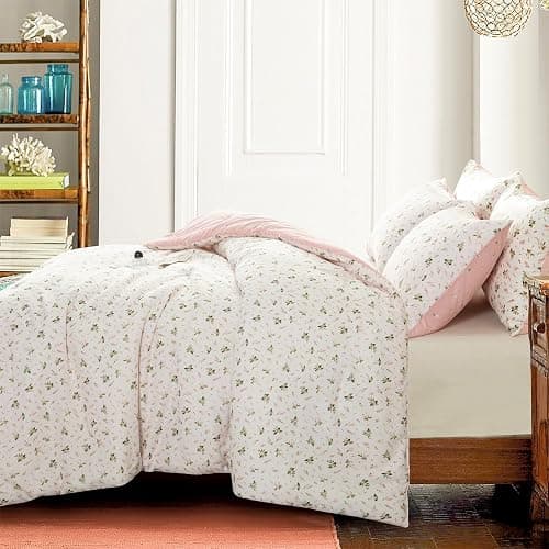 TISPLR Floral Comforter Set Full Soft Bedding Comforter Set 3 Pieces Garden Style Pink Flower Print Botanical Flowers Comforter Set for All Seasons 1 Comforter and 2 Pillowcases (Floral, Full) thumbnail 5