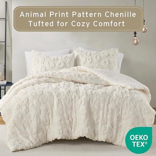 Intelligent Design King Comforter Set Chenille Tufted Animal Print Pattern Comforters King Size, All Season Fluffy Bedding Soft Microfiber Reverse, Larissa, King/Cal King Off-White 3 Piece thumbnail 2