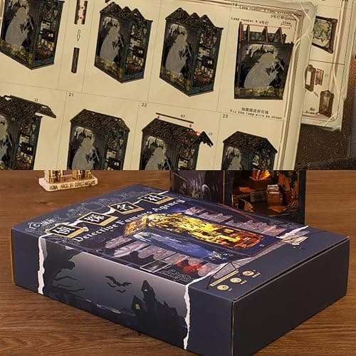 ISSEVE DIY Book Nook Kit, 3D Wooden Puzzle DIY Miniature House Kit for Booknook Shelf Insert Decoration, Magic Book House Stand Bookshelf Dollhouse for Adults with Sensor Light (Detective Agency) thumbnail 9