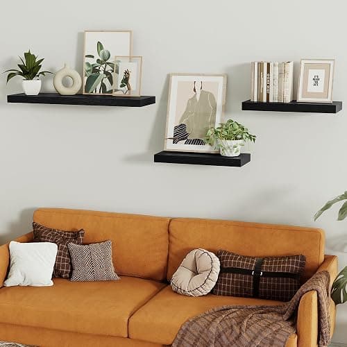 Vivelove Black Bathroom Shelves Over Toilet, 16" Floating Shelves, Wall Shelf for Bathroom Bedroom, Living Room, Kitchen, Office Home Decor, Narrow Shelves with Invisible Brackets Set of 2 thumbnail 7