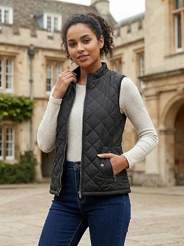 Fuinloth Women's Quilted Vest Lightweight Puffer Stand Collar Zip Gilet | 4 pockets with 2 inner storage. Quilted padded warm gilet. Fall winter outerwear layering vest for travel hiking daily wear. thumbnail 2