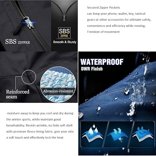 Womens Snow Pants Winter Fleece Lined Waterproof Soft Shell Insulated Outdoor Camping Travel ski Pants - 12 - 5022 Black thumbnail 5