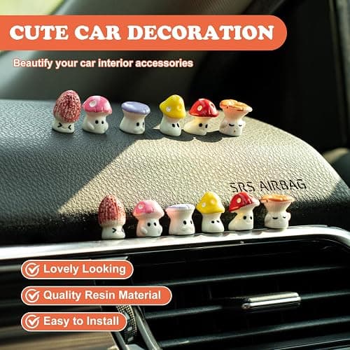 Rislobx 12PCS Mushroom Car Dashboard Decorations, Cute Mushroom Decor for Women Rear View Mirror Ornament Cute Car Decor Interior Dashboard Accessories for Home Office thumbnail 3