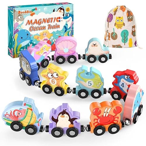Zeoddler Toys for Toddlers, 11 Magnetic Wooden Sea Animals Train Set, Montessori Toys for Toddlers, Educational Activities for Kids, Birthday Gifts for Boys, Girls - Image 1