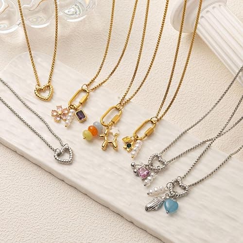 immerFancy Gold Charm Necklace for Women Western Boho Jewelry, Charm Holder Carabiner Paperclip Chain Necklaces with Star Moon Horseshoe Fish Shell Pendant Charms Celestial Choker Necklaces Gift thumbnail 6