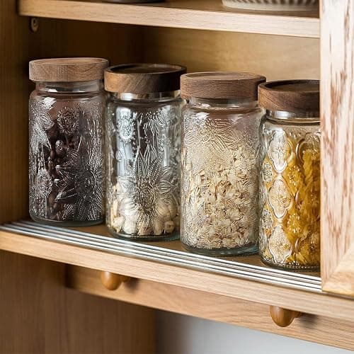 34 OZ Airtight Glass Storage Jar with Bamboo Lid - Vintage Glass Jar Vintage Food Containers Canisters Set for Kitchen Counter & Pantry - Ideal for Sugar, Flour, Coffee, Tea, Candy, Oats -2 Pack thumbnail 7