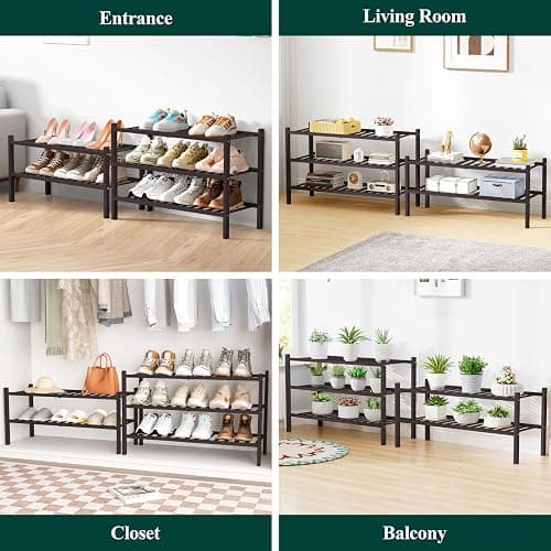 Smiry Bamboo Shoe Rack for Closet, 3 Tier Wooden Stackable Shoe Organizer, Free Standing Shoes Storage Shelf for Entryway, Front Door Entrance, Brown thumbnail 7
