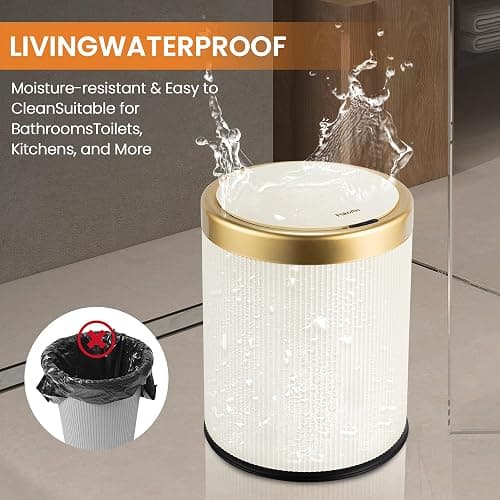 Pukomc Bathroom Trash Can with Lid，3.5 Gallon Motion Sensor Waterproof Touchless Garbage Can, Smart Plastic Trash Bins Suitable for Kitchen, Bathroom, Bedroom, Living Room, Office Beige thumbnail 5
