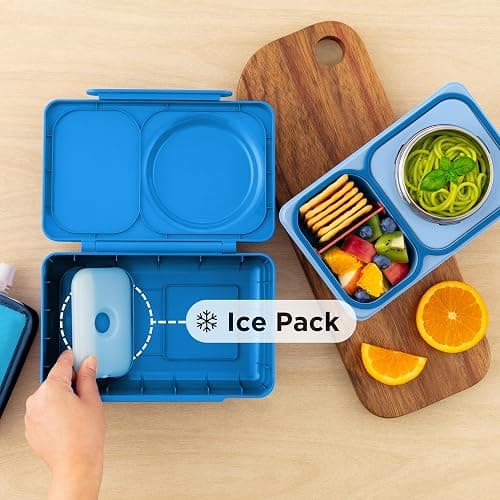 Omie OmieBox UP bento Box for Kids | Insulated Lunch Box | Leak Proof Vacuum Insulated Thermal Food jar | Cooler ice Pack | 2 Compartments (Cosmic Blue) thumbnail 2