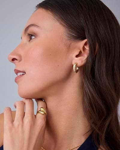 PAVOI 14K Gold Plated Star Shine Hoop Earrings for Women | Cubic Zirconia Celestial Chunky Hoops Earrings thumbnail 4