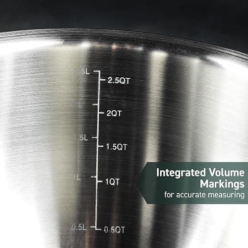 HexClad Stainless Steel Mixing Bowl Set, 3-Piece with Vacuum Seal Lids and Non-Slip Base, 1.3,3 and 5 Quarts thumbnail 5
