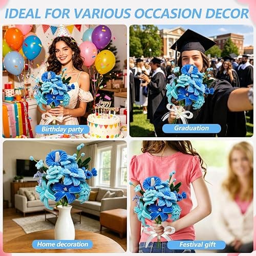 600 PCS Blue Pipe Cleaners Craft Bulk, 6 Pastel Colors Pipe Cleaner Flower Kit, Chenille Stems with Instructions, Floral Wires, Gardening Tape, Stamen, DIY Art and Craft Supplies(Blue Gradient) thumbnail 4