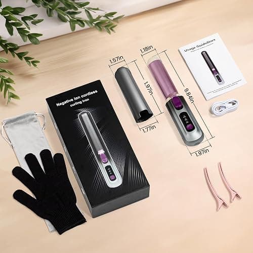 Cordless Curling Iron, Smofrees 8000mAh USB Rechargeable Travel Curling Wand with Protective Cover, 32MM Portable Curling Iron with 100 Million Negative Ion, 3 Temperature Settings, Gradient Gray thumbnail 6