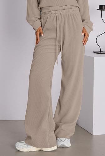PRETTYGARDEN Two Piece Sets for Women Fall Sweatsuit Long Sleeve Knit Mock Neck Tops Wide Leg Pants Lounge Set Travel Outfits thumbnail 5