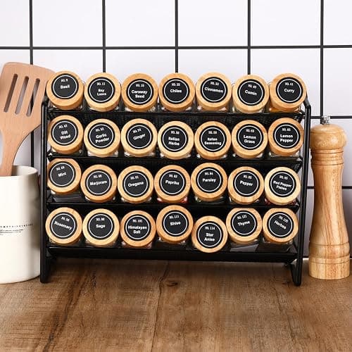 DIMBRAH Spice Jars with Label 24Pcs,Seasoning Containers,Glass Spice Jars with Bamboo Lids,Kitchen Essentials,Spices Container Set,Kitchen Set,Seasoning Organizer,Spice Rack Organizer for Cabinet thumbnail 2
