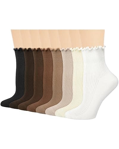 Ludaro 8 Pairs Ruffle Socks for Woman Girls, Soft Casual Knit Ankle Boot Quarter Gifts, Womens Cotton Lettuce Edge Crew Socks - Image 1