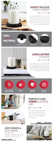 Candle Warmer Plate Safely Releases Scents Without a Flame- Used as Candle Jar Warmer, Candle Melter, Coffee Warmer, Mug Warmer, Cup Warmer in Your Home & Office (Black) thumbnail 8
