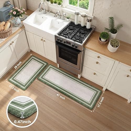 KIMODE Kitchen Mats Cushioned Anti Fatigue, Farmhouse Christmas Kitchen Rugs Sets of 2, Non Slip Kitchen Mats for Floor, Comfort Kitchen Floor Mats for Sink Laundry Desk 17"x47"+17"x29" Green thumbnail 2