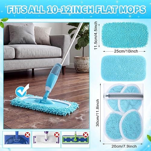 Chicplaid 8 Pack Reusable Microfiber Mop Pads Compatible with Swiffer Sweeper Dry Wet Mop Cloths Washable Refills for Hardwood Laminate Floor Cleaning, 9.84 x 4.53 Inch(Blue) thumbnail 3