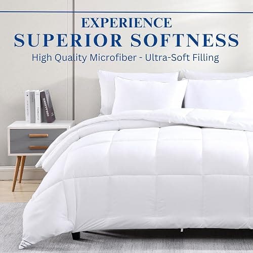 Comforter King Size Goose Down Alternative Microfiber Quilted Solid Comforter/Duvet Insert - Ultra Soft Hypoallergenic Bedding - Medium Warmth for All Seasons King Comforter - White thumbnail 3