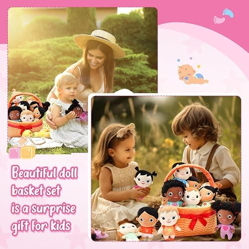 HyDren Basket Plush Baby Dolls, Set of 10 Soft Multicultural Sensory Dolls 6'' Plush Diversity Toys for Preschool Classroom, Easter Toddler Baby Toys for Kids Girls Boys All Ages thumbnail 6
