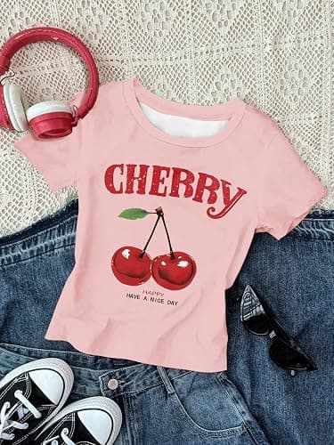 RoseSeek Girl's Shirts 3 Packs Graphic Tees Vacation Hibiscus Top Crewneck Short Sleeve Cute Tops Summer Slim Fit T Shirt thumbnail 3