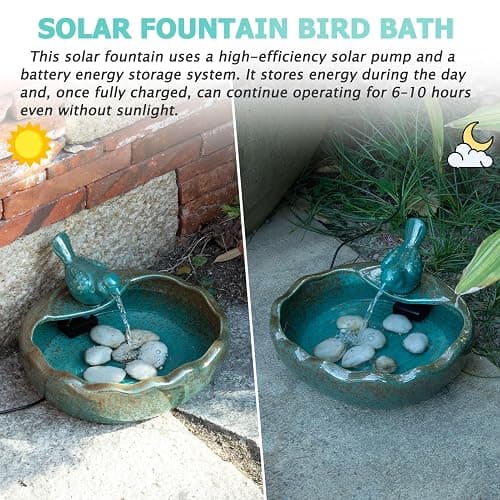 Ceramic Solar Fountain Bird Bath with Battery Backup,Bird Bath for Outside,Bird Bath Bowl for Garden, Patio & Yard Decor,Working at Night for at Least 6 Hours (Bird). thumbnail 4