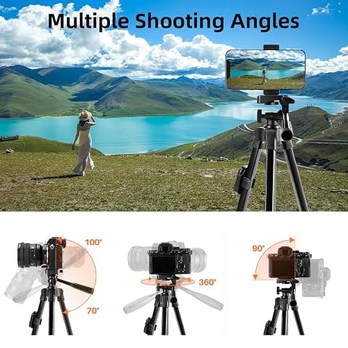Fotopro Camera Phone Tripod 51 inch Aluminum Lightweight for Travel,360 Degree Panoramic Shooting with Bluetooth Remote and Phone Holder Load up to 3.3lb/1.5kg thumbnail 3