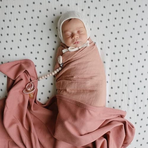 mushie Extra Soft Baby Blanket | Cotton and Elastane Ribbed Receiving Blanket, Swaddle, Stroller | 35x35 Inch (Blush) thumbnail 5
