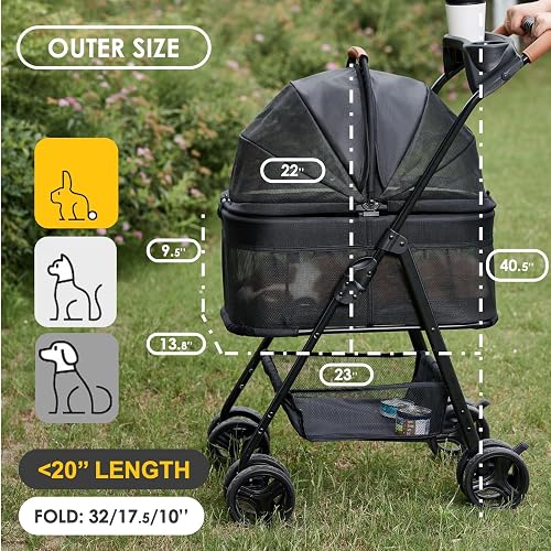 Zoosky 3 in 1 Pet Stroller with Removable Carrier, Folding Stroller for Small/Medium Dogs and Cats, Waterproof, All-Terrain, with Sun Shades, Car Seat thumbnail 3