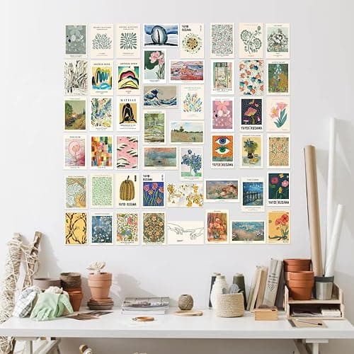 KBKBART Eclectic Wall Decor, 50Pcs Eclectic Wall Art Prints, Colorful Maximalist Decor Boho Gallery Wall Collage Kit, Vintage Famous Artists Painting Pictures Aesthetic Poster for Funky Room Decor, Home Decor for Bedroom Dorm thumbnail 4