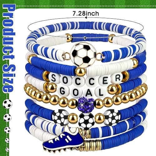 AKAIXI Soccer Beaded Bracelets, Game Day Clay Friendship Bracelets Soccer Sport Fan Stretch Bracelet for Sports Game Team Coach Mom Women Men Jewelry Accessories Gift for Christmas thumbnail 2