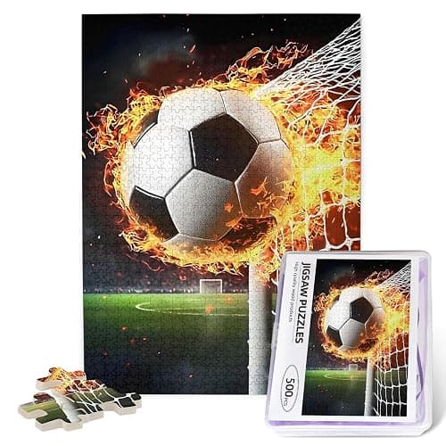 Soccer Puzzle 500 Piece Jigsaw Puzzles for Adults Soccer Sports Jigsaw Puzzle Fire Ball Sport Wooden Puzzles Birthday Gifts for Adults Family Game - Image 1