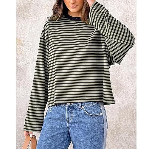 Women Y2k Long Sleeve Fairy Grunge Striped Baggy Tees Shirts 2000s Emo Aesthetic Sweater Crop Tops Streetwear thumbnail 3