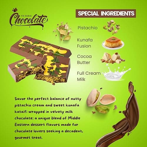 Velafee Dubai Chocolate Bar Pistachio Kunafa Fit 200g Dubai Kunefe Chocolate with Lots of Kadayi Pistachio Small Gifts for Snack Treats Kids Family & Friend thumbnail 3