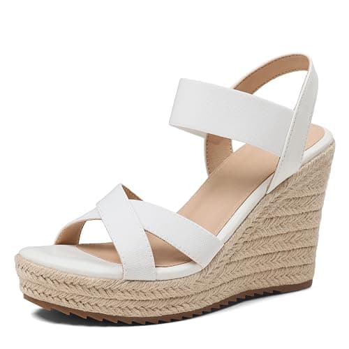 mikarka Wedges Heels for Women - Open Toe Espadrilles Platform Sandals | Elastic Strappy Sandals for Women, Slip-On Easy to Walk, Comfy Cushion Insole, Daily Wear for Dressy, Beach & Island Vacation - Image 1