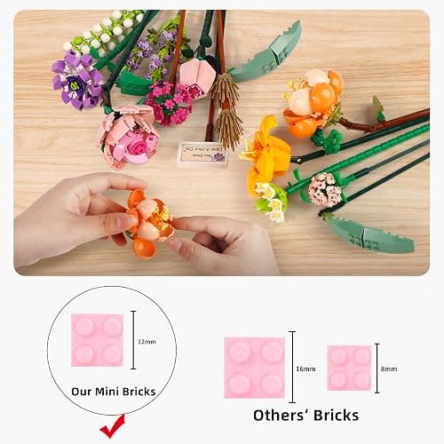 ZIYOSTAR Mini Bricks Flower Bouquet Building Sets, Artificial Flowers, DIY Unique Decoration Home, 456 Pieces Botanical Collection for Ages 8-12 Year Old Girl for Gift (Not Compatible with Lego Set) thumbnail 5
