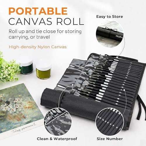 Nicpro 36pcs Paint Brush Set,Professional Paintbrushes for Acrylic Painting | Includes Palette Knife and Canvas Roll, Suitable for Artists and Beginners for Acrylic Painting, Oil, Watercolor, Gouache thumbnail 6