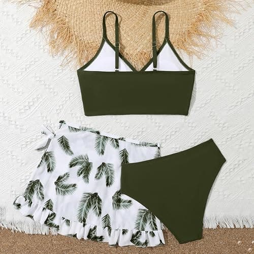 Bikini Teenager Mädchen 3-teilig Bikini-Set Verstellbare Bikinioberteile Triangel Bikinihose und Rock mit Blumenmuster Sommer Hawaii Strand Teenager Bademode Badebekleidung Mädchen thumbnail 4