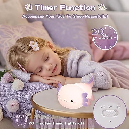 Axolotl Night Light for Kids,Cute Purple Axolotl Lamp ,LED Squishy Nursery Nightlight, Soft Silicone Novelty Animal Bedside Touch Lamp,Adorable Room Decor , Axolotl Christmas Gifts for Mom Girls Baby thumbnail 4