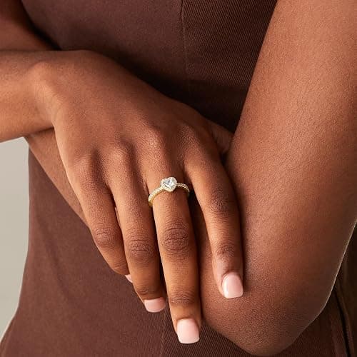 PAVOI 14K Gold Plated Halo Ring | Heart Ring for Women | Square Round Promise Rings for Her thumbnail 2