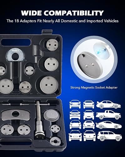 Orion Motor Tech Brake Caliper Wind Back Tool Kit, 24pc Brake Caliper Compression Tool Set with Thrust Bolt Assemblies Retaining Plates Caliper Hangers 18 Disc Adapters, Caliper Tool with Case, Black thumbnail 4