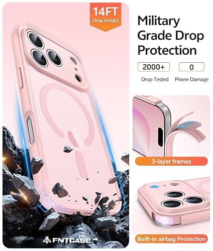 FNTCASE for iPhone 17 Pro Case: [Compatible with Magsafe] Translucent Matte Cases with [Full Camera Protection] [Screen Protector] Military Grade Shockproof Protective Phone Cover - Light Pink thumbnail 5