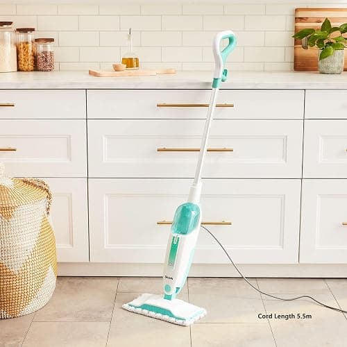 Shark Steam Mop with 2 Machine Washable Dirt Grip Pads, Removable Water Tank, Lightweight, Steam Cleaner for sealed Hard Floors, Marble, Stone, Hardwood, Tile, Laminate, White/Seafoam, S1000 thumbnail 2