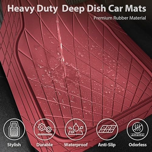CAR PASS Heavy Duty Rubber Car Floor Mats, Waterproof Universal Trim-to-Fit Car Mats All Weather Floor Mats for SUV Truck Sedan, Premium Auto Floor Mats Full Set 3 Piece Anti-Slip, All Burgundy Red thumbnail 5