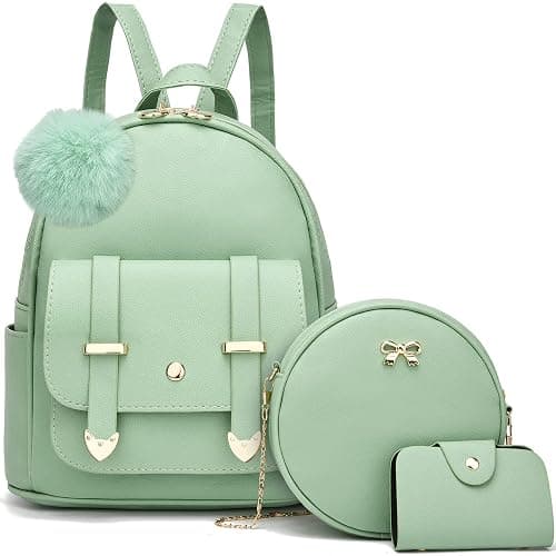 I IHAYNER Mini Backpack Purse for Teen Girls 3-PCS Fashion Backpack Cute Travel Daypacks Women Pompom Backpack Shoulder Bag - Image 1